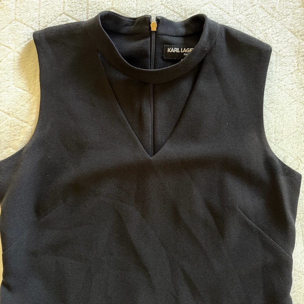 KARL LAGERFIELD little black dress v-neck cutout lace bottom dress 10 - Picture 7 of 16